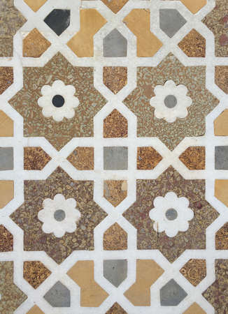 isalamic graphic flower pattern, geometric pattern, wall pattern texture, brown, yellow, white,...