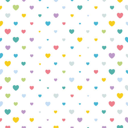illustration of a red heart shape, colorful graphic heart shape pattern background, pastel colors, green, yellow, blue, purple, pinkのイラスト素材