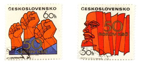 Collectible stamps from Czechoslovakia. Set with communism concepts.の写真素材