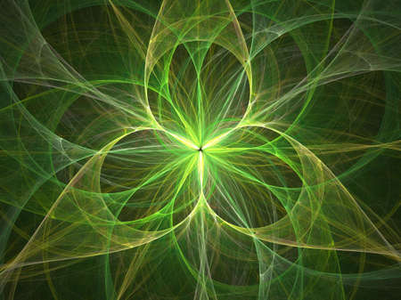Abstract fractal background. Computer generated graphics. Green light flower.の写真素材