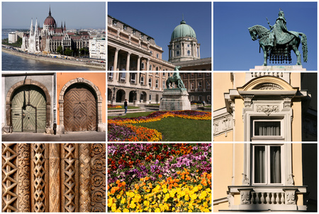 Hungarian capital city - interesting collage of street sights and typical places.の写真素材