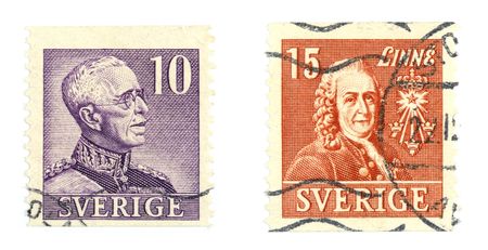 Collectible stamps from Sweden. Set with an officer and famous scientist - Carl Linnaeus.の写真素材