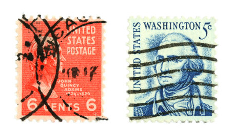 Collectible stamps from United States. Set with John Quincy Adams and George Washington.のeditorial素材