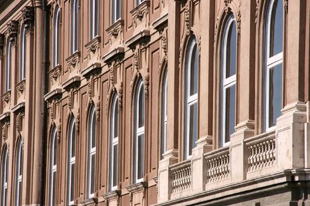 Budapest Castle windows. Hungarian capital city landmark.