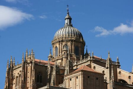 Dome of Salamanca new cathedral. Beautiful sandstone architecture. Gothic and baroque styles.の写真素材