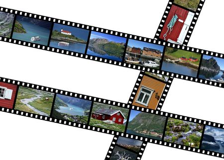 Illustration - film strips with travel photos. Fjords and landscapes in Norway, Scandinavia. All photos taken by me.の写真素材