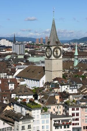 Zurich cityscape. St. Paul's Church. Swiss city.の写真素材