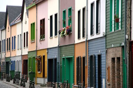 Beautiful colorful row of houses in Amiens, Picardie, Franceの写真素材