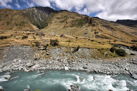 Mount Aspiring National Park in New Zealand. Glacial river.の写真素材