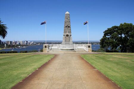 State War Monument at Kings Park, Perth, Western Australia. Swan River in the background.の写真素材