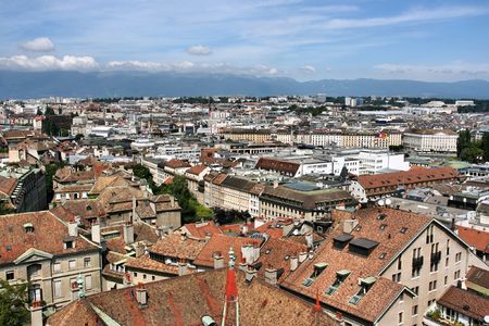 Famous city of business - Geneva, Switzerland. Old town rooftops.の写真素材