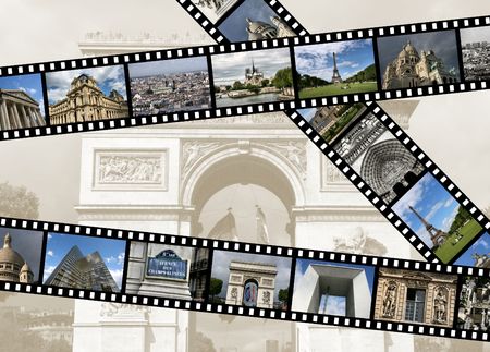 Illustration - film strips with travel photos. Paris in France. All photos taken by me.の写真素材