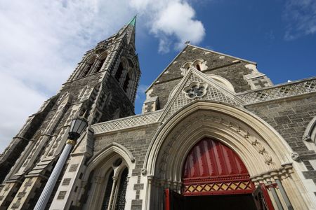 ChristChurch Anglican cathedral in Christchurch, Canterbury, New Zealandの写真素材