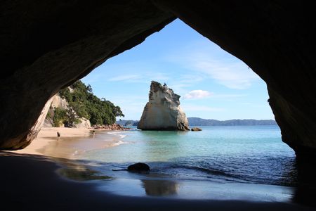 Famous Cathedral Cove at Coromandel peninsula. New Zealand, North Island.の写真素材