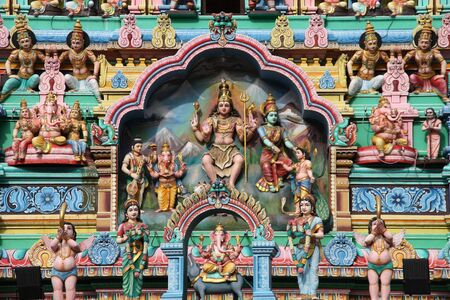 Sri Veeramakaliamman Temple in Singapore. Hindu art. Colorful sculptures.の写真素材