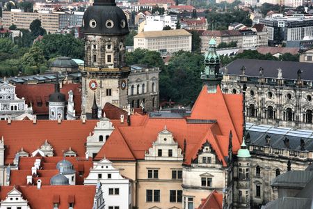 Beautiful cityscape of Dresden, Saxony, Germany. View from Frauenkirche cathedral dome.