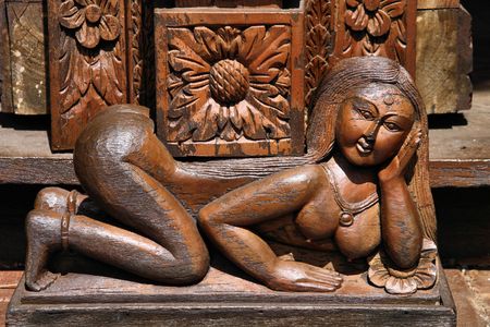 Oriental decorations at Nepalese Pagoda in Brisbane, Australia - woman sculptureの写真素材