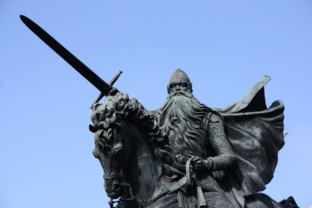 Famous historic hero of Spain: El Cid also known as Rodrigo (or Ruy) Diaz de Vivar. Statue in Burgos town.の写真素材