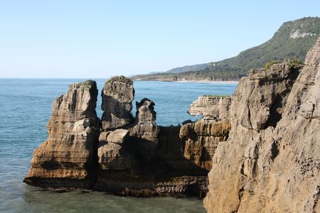 Famous natural landmark in Paparoa National Park - Punakaiki or Pancake Rocks in New Zealandの写真素材