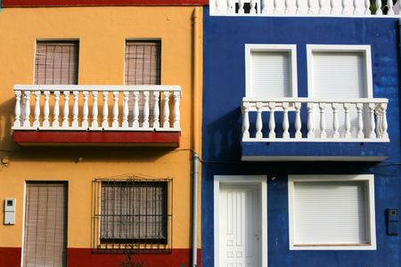 Mediterranean architecture in Spain. Colorful homes in La Granadella near Xavia (Javea).の写真素材