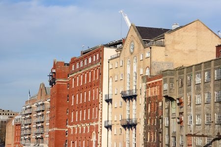 Bristol old buildings seen from Redcliffe Bridge. United Kingdom.の写真素材