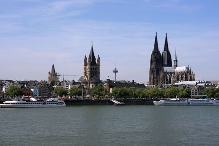 Cologne cityscape with Rhine river and famous cathedralの写真素材