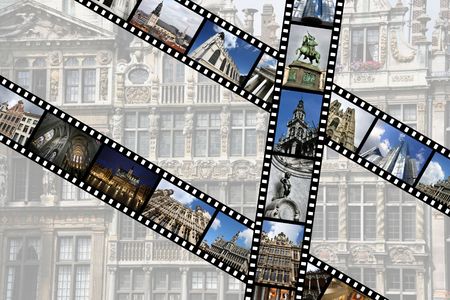 Illustration - film strips with travel memories. Brussels, Belgium. All photos taken by me, available also separately.の写真素材