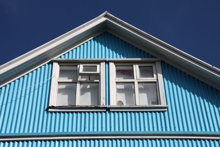 Architecture in Reykjavik, Iceland. Typical corrugated tin building.の写真素材