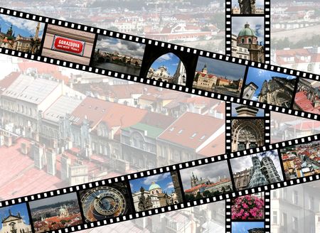 Film strips with travel photos. Prague, Czech Republic. All photos taken by me, filmstrip illustration made by me.の写真素材