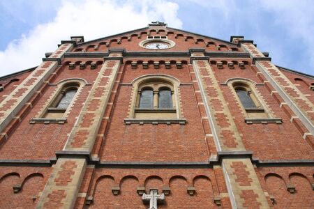 Brussels, Belgium. Notre-Dame Immaculee church in Jeu de Balle square, Marolles district.の写真素材