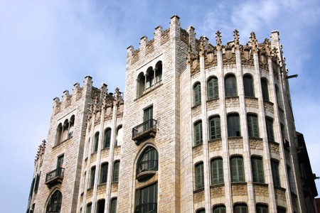 Barcelona, Spain. Historicism architecture - annex building of Caixa de Pensions. Via Laietana.の写真素材