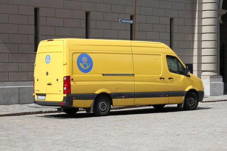STOCKHOLM - JUNE 1: VW Crafter of Posten Norden postal company on June 1, 2010 in Stockholm, Sweden. Posten Norden announced in May 2010 that it maintains operating earnings despite continued poor demand.のeditorial素材