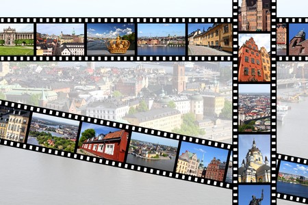 Illustration - film strips with travel memories. Stockholm, Sweden. All photos taken by me, available also separately.の写真素材