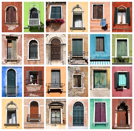 Colorful collage made of windows from Venice, Italyの写真素材