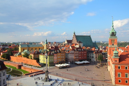 Warsaw, Poland. Old Town - famous Royal Castle on the right. UNESCO World Heritage Site.