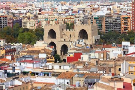 Valencia, Spain. Aerial view with old defensive fortified tower.
