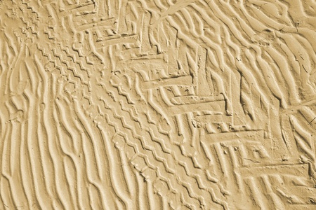 Yellow sand background with car tracks in Cayo Guillermo, Cubaの写真素材