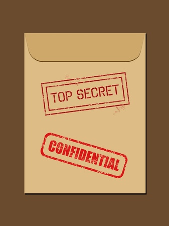 Top secret document in envelope. Rubber stamp - grungy illustration with text Confidential and Top Secret.のイラスト素材