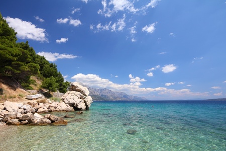 Croatia - beautiful Mediterranean coast landscape in Dalmatia. Marusici beach - Adriatic Sea (Makarska Riviera region).の写真素材