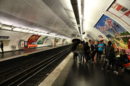 PARIS - JULY 22: Paris Metro station on July 22, 2011 in Paris, France. Paris Metro is the 2nd largest underground system worldwide by number of stations (300).のeditorial素材
