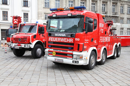 VIENNA - SEPTEMBER 8: Fire fighting vehicles on September 8, 2011 in Vienna. On September 9-11, 2011...