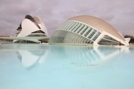 VALENCIA, SPAIN - OCTOBER 8: City of Arts and Sciences on October 8, 2010 in Valencia, Spain. Opened in 1998, it is a wonder of modern architecture designed by Santiago Calatrava and Felix Candela.のeditorial素材