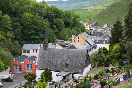 Bernkastel-Kues - town in Rhineland-Palatinate region of Germany. Old decorative houses and vineyards in a valley.のeditorial素材