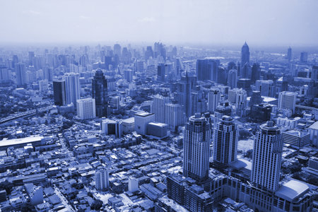 Bangkok skyscrapers. Aerial view of the city from the tallest building in Thailand, Baiyoke Tower 2のeditorial素材
