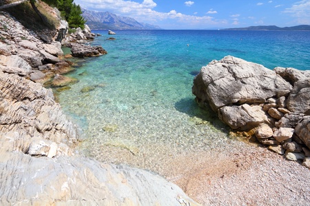 Croatia - beautiful Mediterranean coast landscape in Dalmatia. Marusici beach - Adriatic Sea (Makarska Riviera region).の写真素材