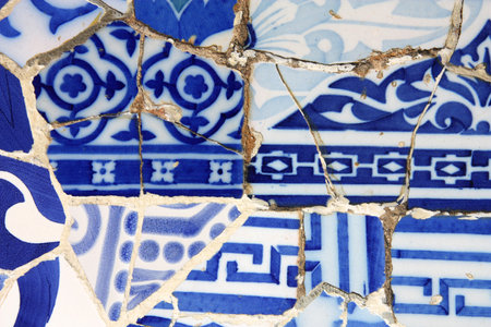 BARCELONA, SPAIN - SEPTEMBER 13: Colorful mosaic in famous Parc Guell on September 13, 2009 in...