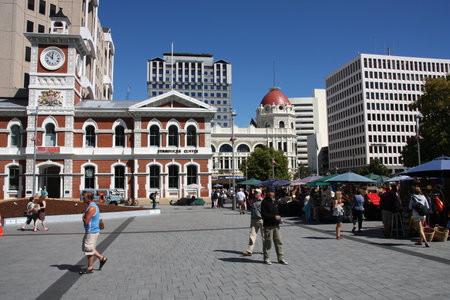 CHRISTCHURCH, NEW ZEALAND - FEBRUARY 16: Tourists stroll on February 16, 2008 in Christchurch, New Zealand. Christchurch is the largest population center on South Island and a major tourism destination in New Zealand.のeditorial素材