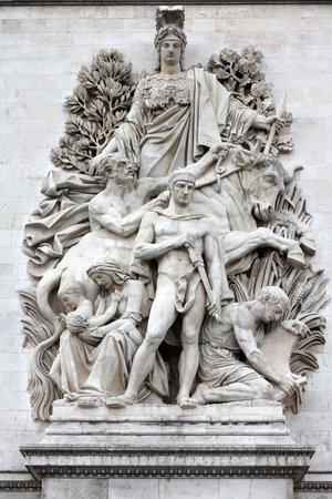 Paris, France - famous Triumphal Arch (Arc de Triomphe) located at the end of Champs-Elysees street. UNESCO World Heritage Site.のeditorial素材
