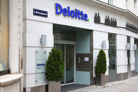 VIENNA - SEPTEMBER 8: Deloitte office on September 8, 2011 in Vienna. Deloitte is one of the Big Four accountancy firms with 182,000 employees in more than 150 countries providing audit (2011).のeditorial素材