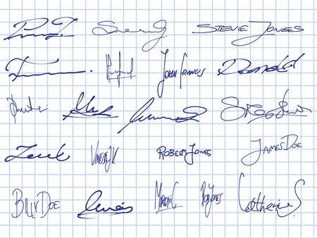 Signature collection - set of fictitious contract signatures. Business autograph illustration.のイラスト素材